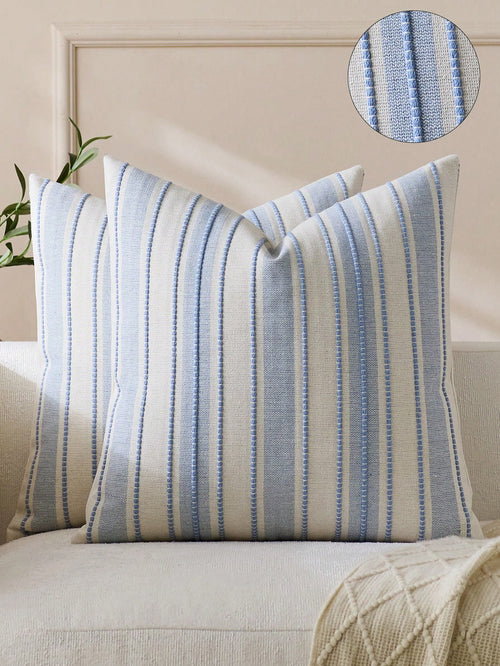 1pc Woven Wide Stripe Decorative Throw Pillow Cover, Casual Home Decor