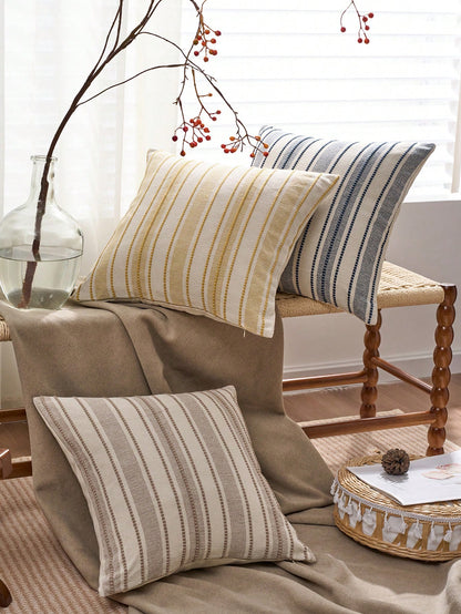 1pc Woven Wide Stripe Decorative Throw Pillow Cover, Casual Home Decor