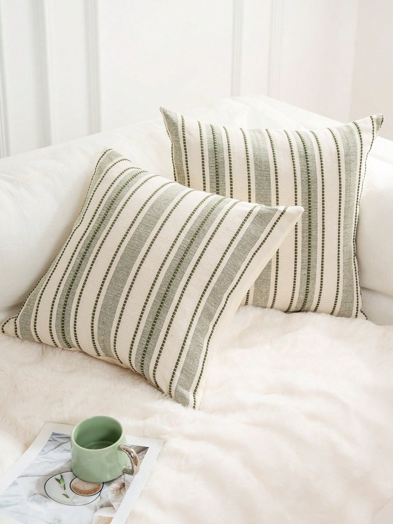 1pc Woven Wide Stripe Decorative Throw Pillow Cover, Casual Home Decor