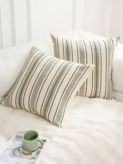 1pc Woven Wide Stripe Decorative Throw Pillow Cover, Casual Home Decor