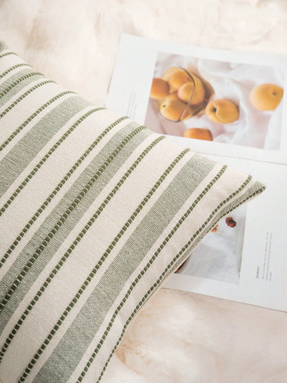 1pc Woven Wide Stripe Decorative Throw Pillow Cover, Casual Home Decor