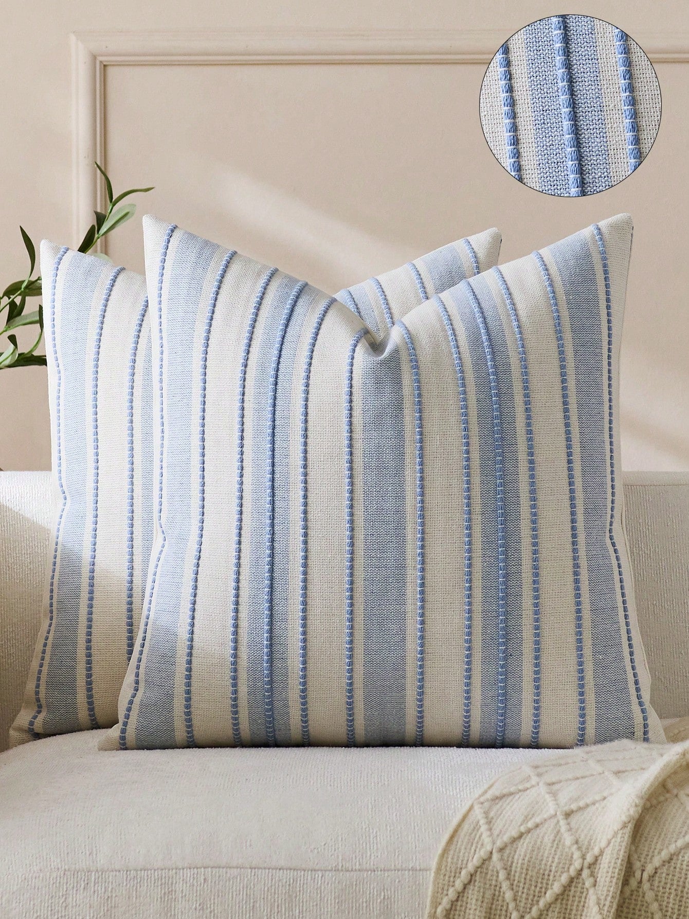 1pc Woven Wide Stripe Decorative Throw Pillow Cover, Casual Home Decor