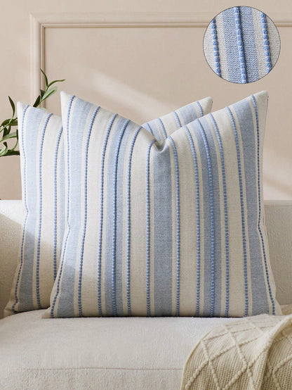1pc Woven Wide Stripe Decorative Throw Pillow Cover, Casual Home Decor