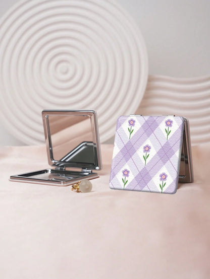 1PC Y2K Series Portable Folding Makeup Mirror, Lightweight Ultra-Thin Convenient Durable PU Leather, Suitable For Various Occasions, Travel, Party, Work, School, Suitable For All Ages
