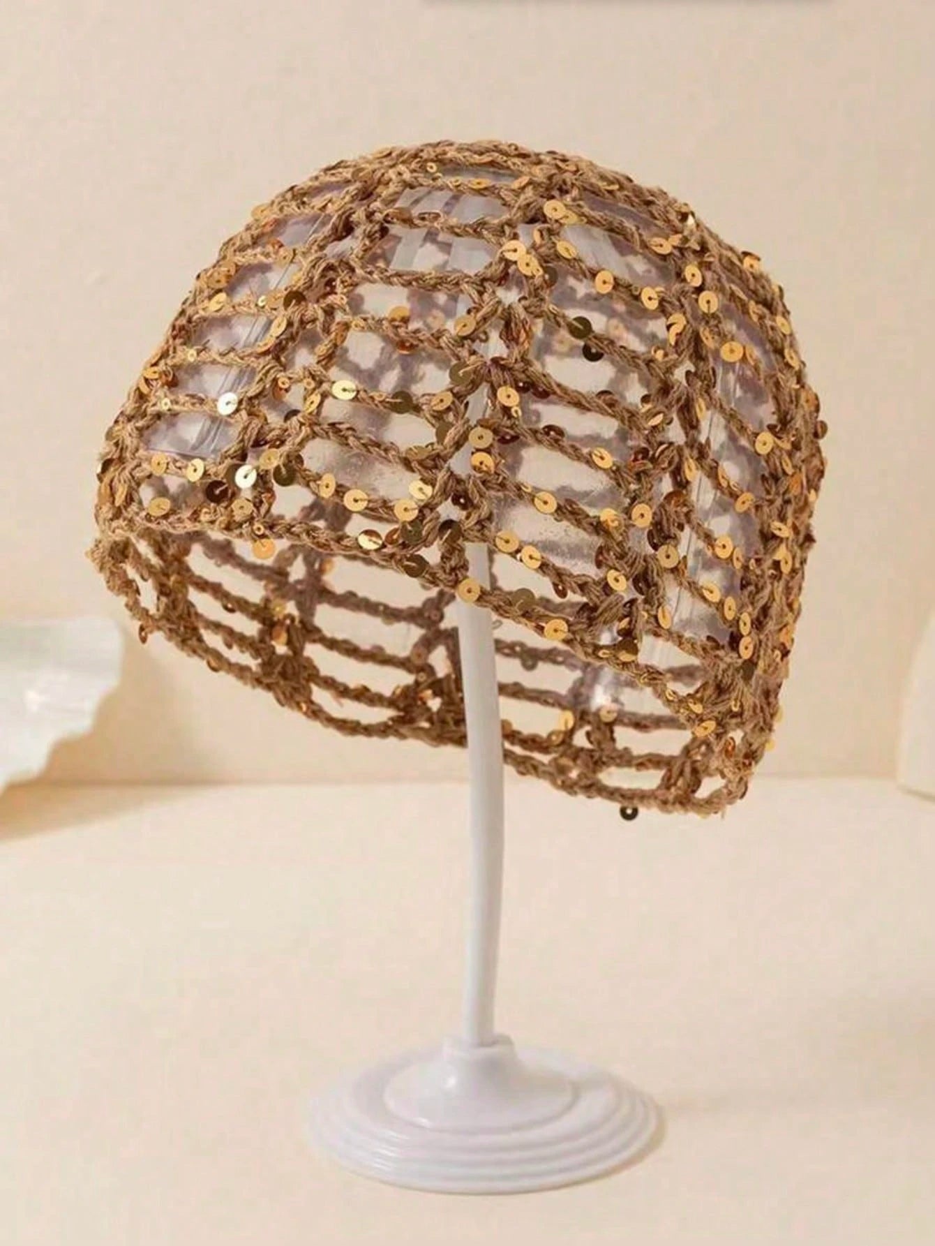 1pc Y2K Style Cute Casual Fashion Contrast Color Sequin Shiny Hollow Breathable Hand-Knitted Hat For Women, Suitable For Outing, Photography, Daily Wear, Bucket Hat Design, Festival Style