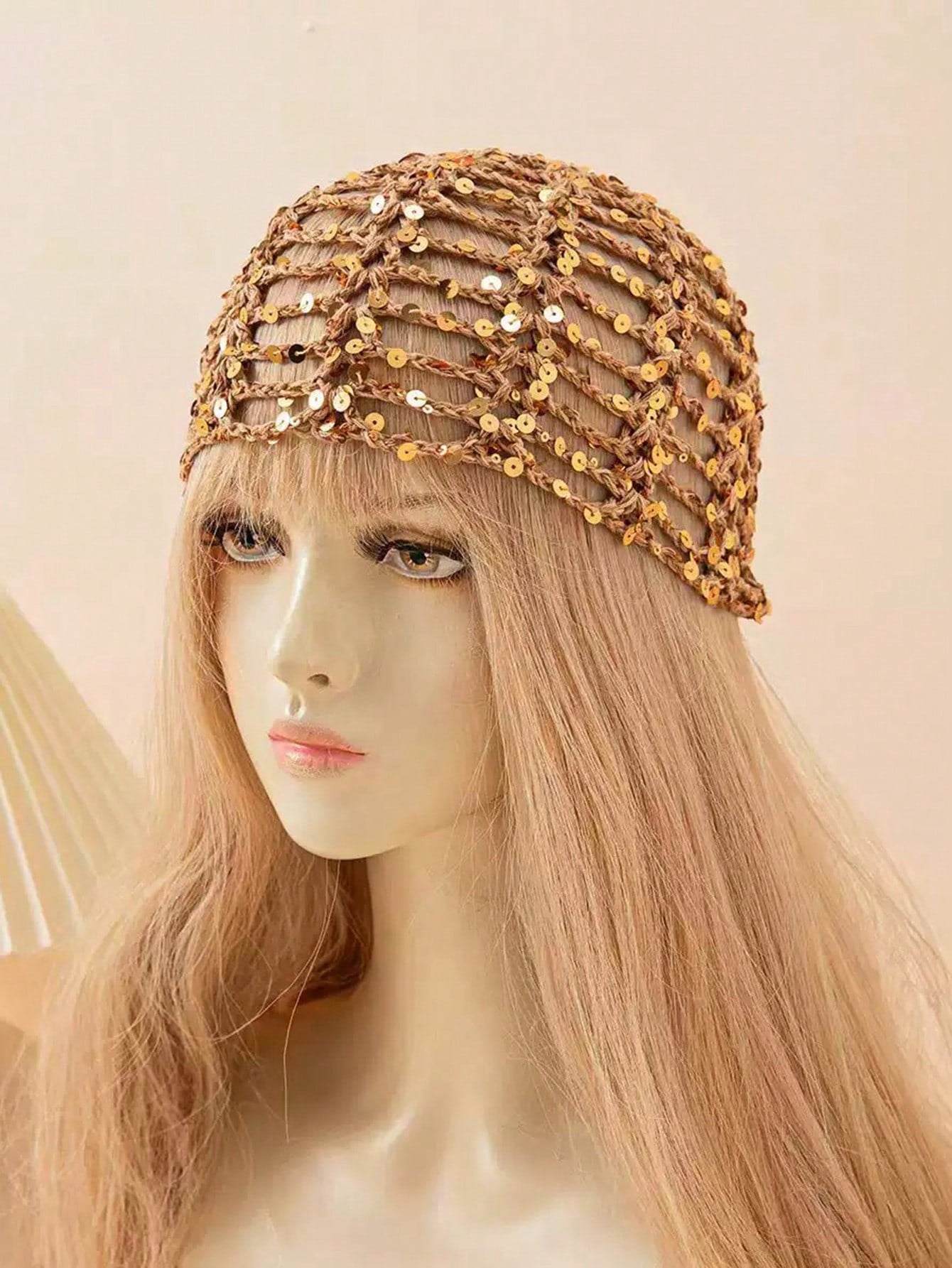 1pc Y2K Style Cute Casual Fashion Contrast Color Sequin Shiny Hollow Breathable Hand-Knitted Hat For Women, Suitable For Outing, Photography, Daily Wear, Bucket Hat Design, Festival Style