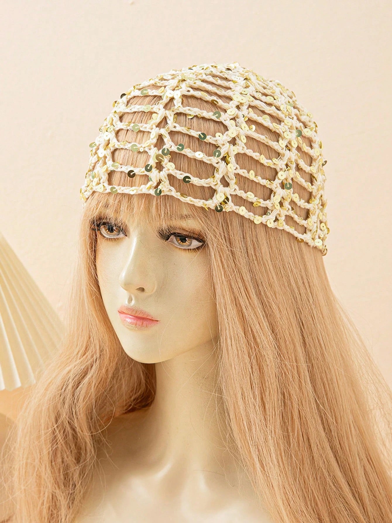 1pc Y2K Style Cute Casual Fashion Contrast Color Sequin Shiny Hollow Breathable Hand-Knitted Hat For Women, Suitable For Outing, Photography, Daily Wear, Bucket Hat Design, Festival Style