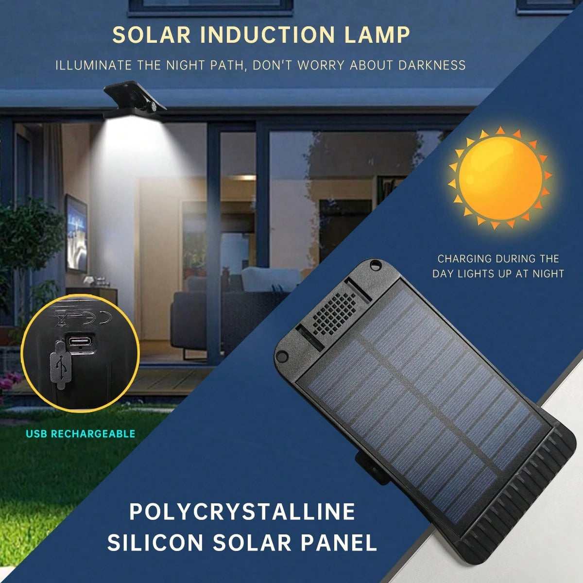 1PC, Quick Mount Solar Fence Clip Lamp Motion Sensor Smart Light Control 3 Lighting Modes USB Recharge Durable Portable Wall Lamp For Garden Balcony Deck Garage Closet Gate Patio Camping Fishing (Incl