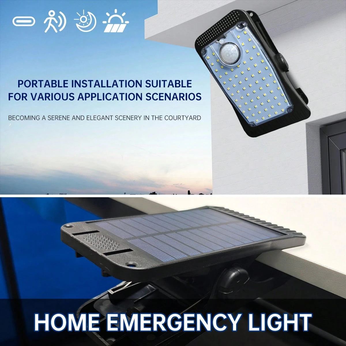 1PC, Quick Mount Solar Fence Clip Lamp Motion Sensor Smart Light Control 3 Lighting Modes USB Recharge Durable Portable Wall Lamp For Garden Balcony Deck Garage Closet Gate Patio Camping Fishing (Incl