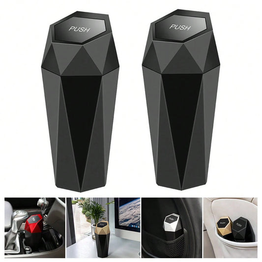 1PCS/2PCS Car Trash Can With Lid – Includes 4 Rolls Of Garbage Bags| Diamond-Shaped Car Trash Can, Leakproof & Sealed To Prevent Odors| Mini Essential For Car Interior, Multipurpose Organizer For Ho