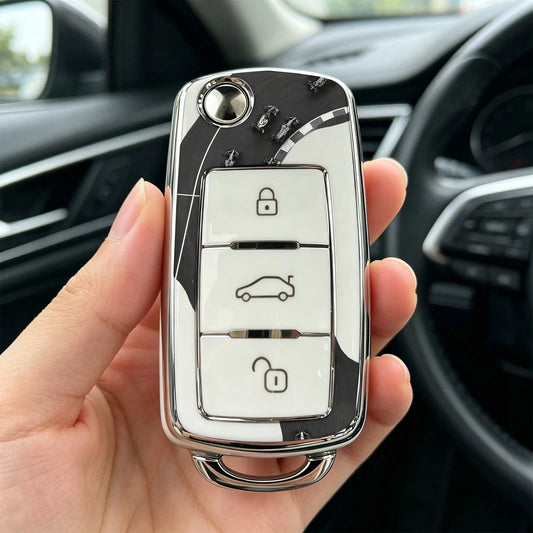 1pieza Car Key Case-Fine Print,Suitable For Jetta Mk6, Polo Mk5, Golf Mk6, Tiguan Mk1, Passat B7, Passat NMS, Caddy Mk3, Beetle, Amarok, Touran Mk1. Advanced Soft-Touch, Does Not Block Signal, Unisex.