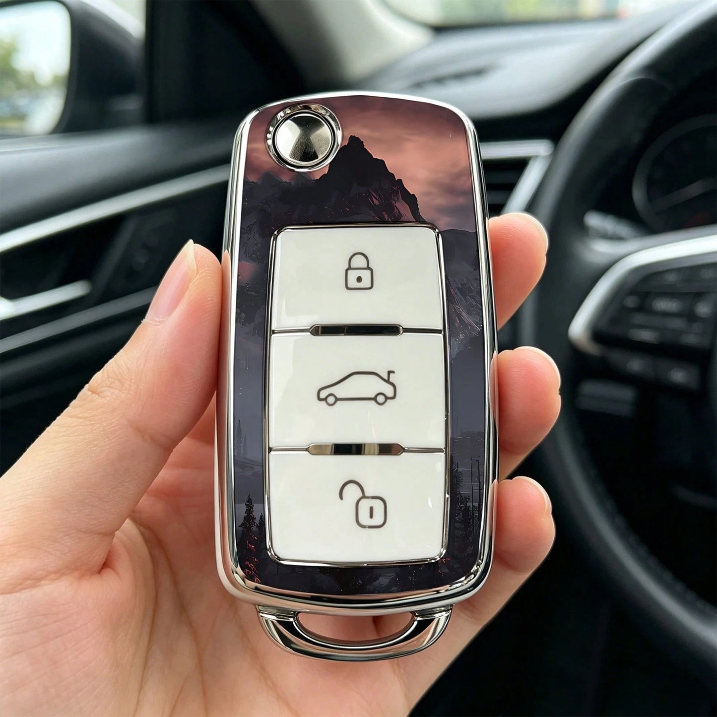 1pieza Car Key Case-Fine Print,Suitable For Jetta Mk6, Polo Mk5, Golf Mk6, Tiguan Mk1, Passat B7, Passat NMS, Caddy Mk3, Beetle, Amarok, Touran Mk1. Advanced Soft-Touch, Does Not Block Signal, Unisex.