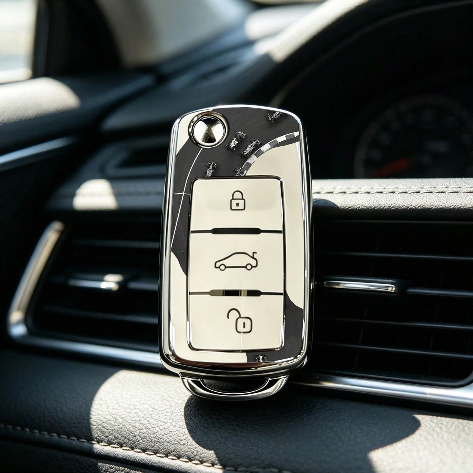 1pieza Car Key Case-Fine Print,Suitable For Jetta Mk6, Polo Mk5, Golf Mk6, Tiguan Mk1, Passat B7, Passat NMS, Caddy Mk3, Beetle, Amarok, Touran Mk1. Advanced Soft-Touch, Does Not Block Signal, Unisex.
