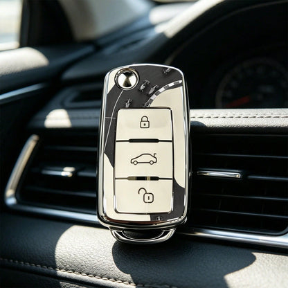 1pieza Car Key Case-Fine Print,Suitable For Jetta Mk6, Polo Mk5, Golf Mk6, Tiguan Mk1, Passat B7, Passat NMS, Caddy Mk3, Beetle, Amarok, Touran Mk1. Advanced Soft-Touch, Does Not Block Signal, Unisex.