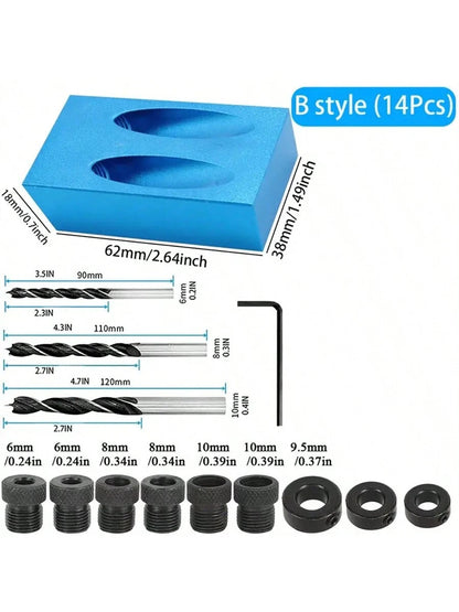 1set 15 Degree Angle Woodworking Oblique Hole Locator Blue Oblique Hole Positioning Drill 3-Point Drill