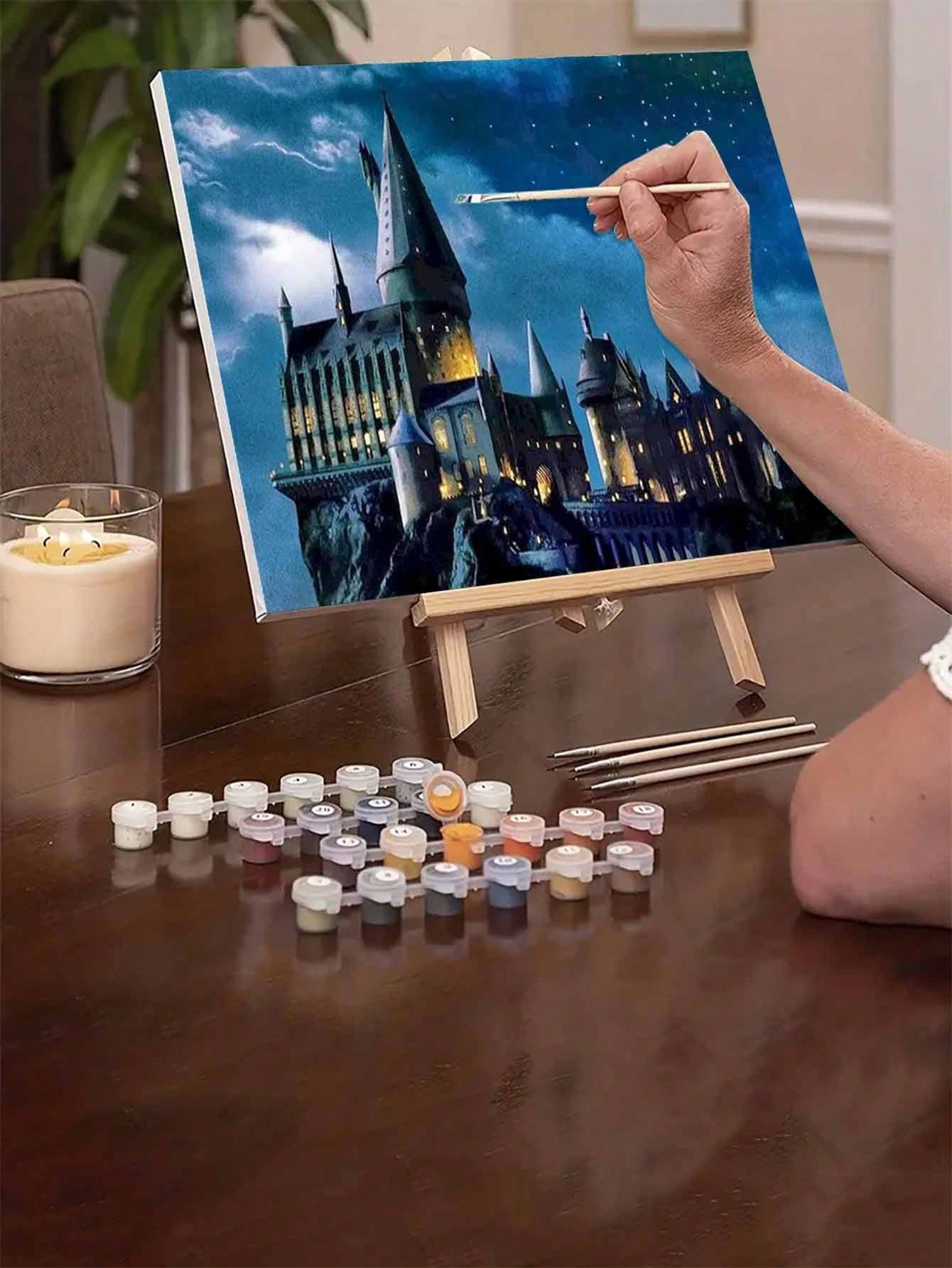 1set 40*50cm Cliff Castle Themed DIY Digital Oil Painting Kit, Art Painting Set For Bedroom Wall Decor And Art Gift