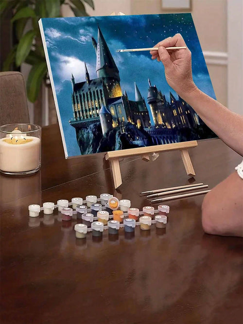 1set 40*50cm Cliff Castle Themed DIY Digital Oil Painting Kit, Art Painting Set For Bedroom Wall Decor And Art Gift