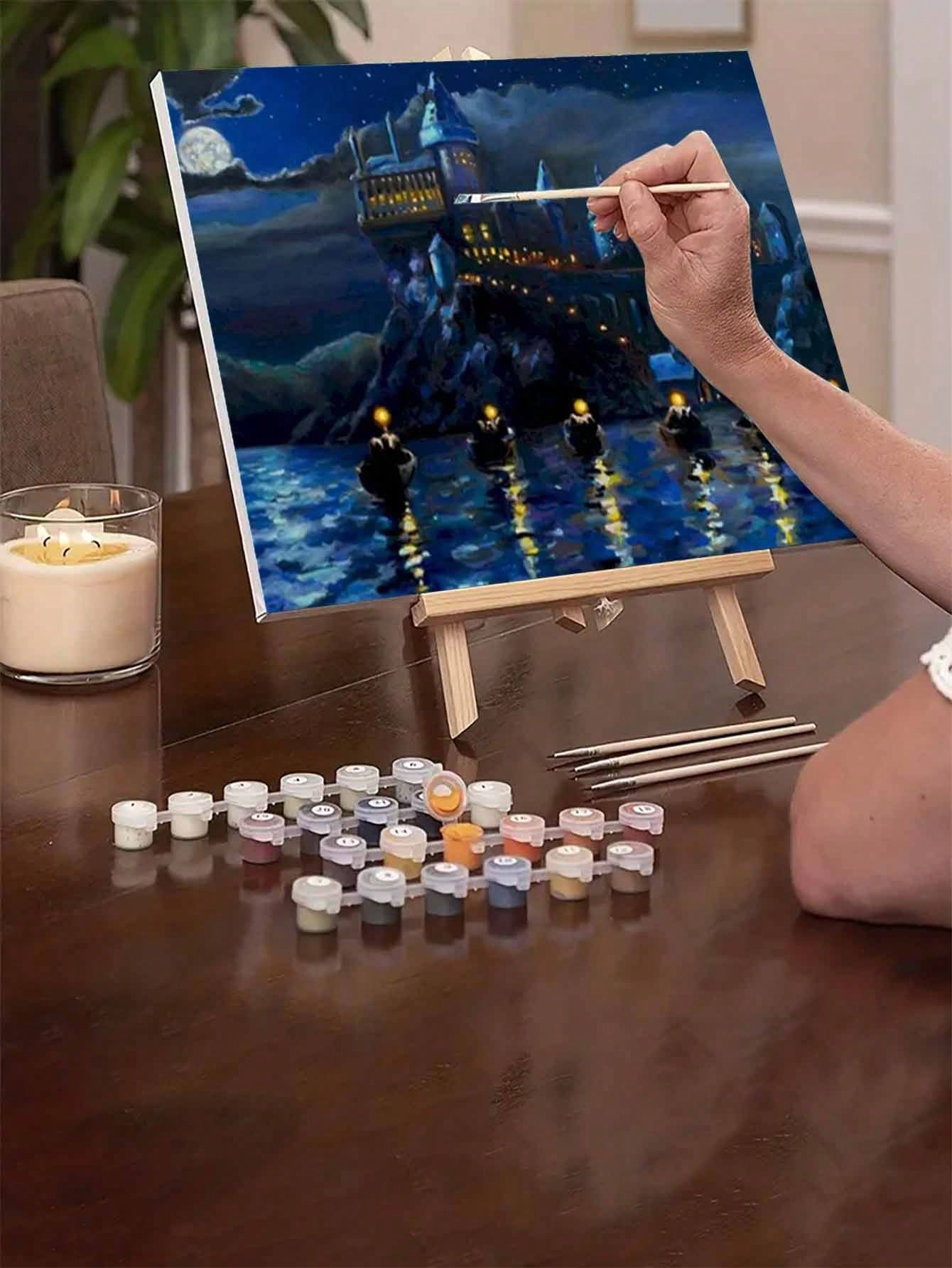 1set 40*50cm Cliff Castle Themed DIY Digital Oil Painting Kit, Art Painting Set For Bedroom Wall Decor And Art Gift