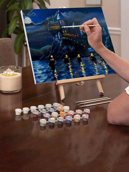 1set 40*50cm Cliff Castle Themed DIY Digital Oil Painting Kit, Art Painting Set For Bedroom Wall Decor And Art Gift