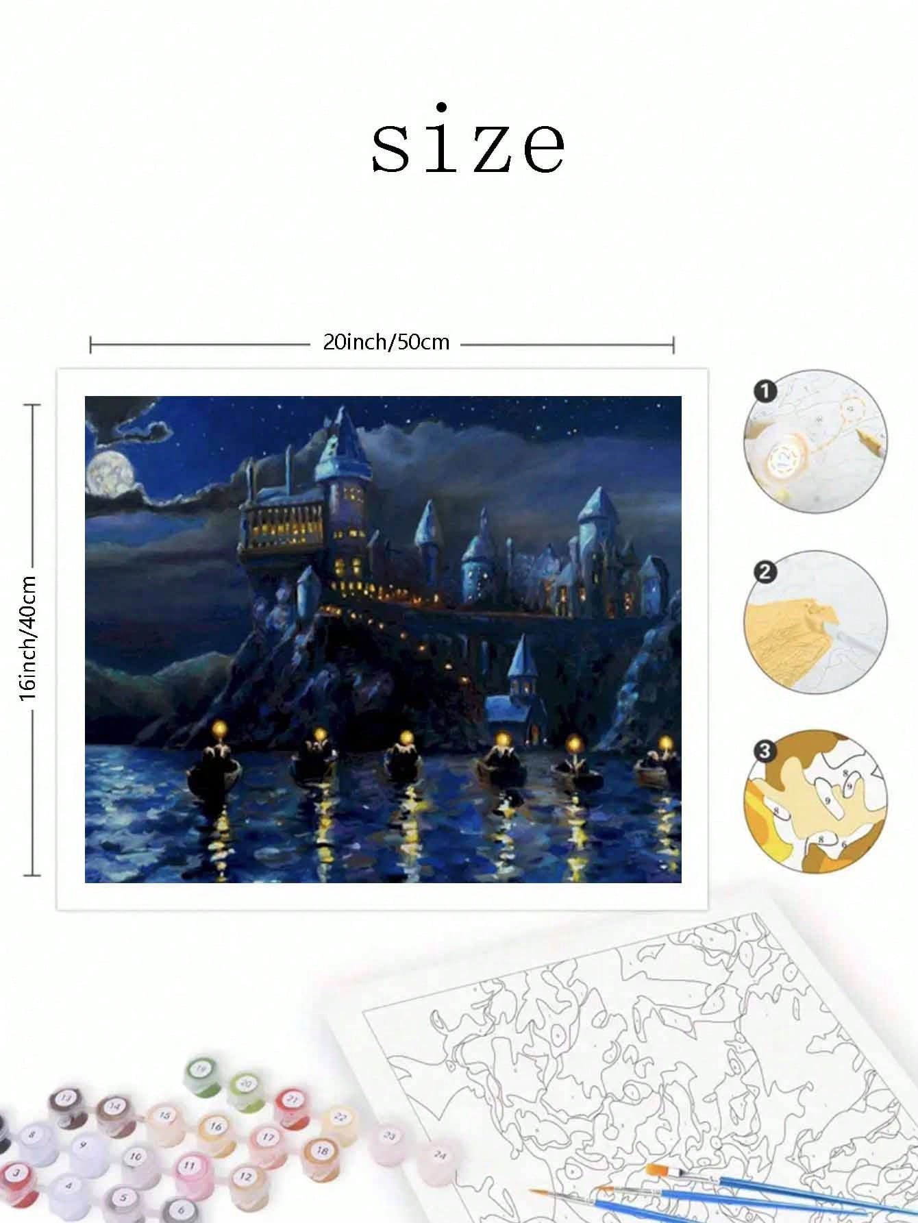 1set 40*50cm Cliff Castle Themed DIY Digital Oil Painting Kit, Art Painting Set For Bedroom Wall Decor And Art Gift