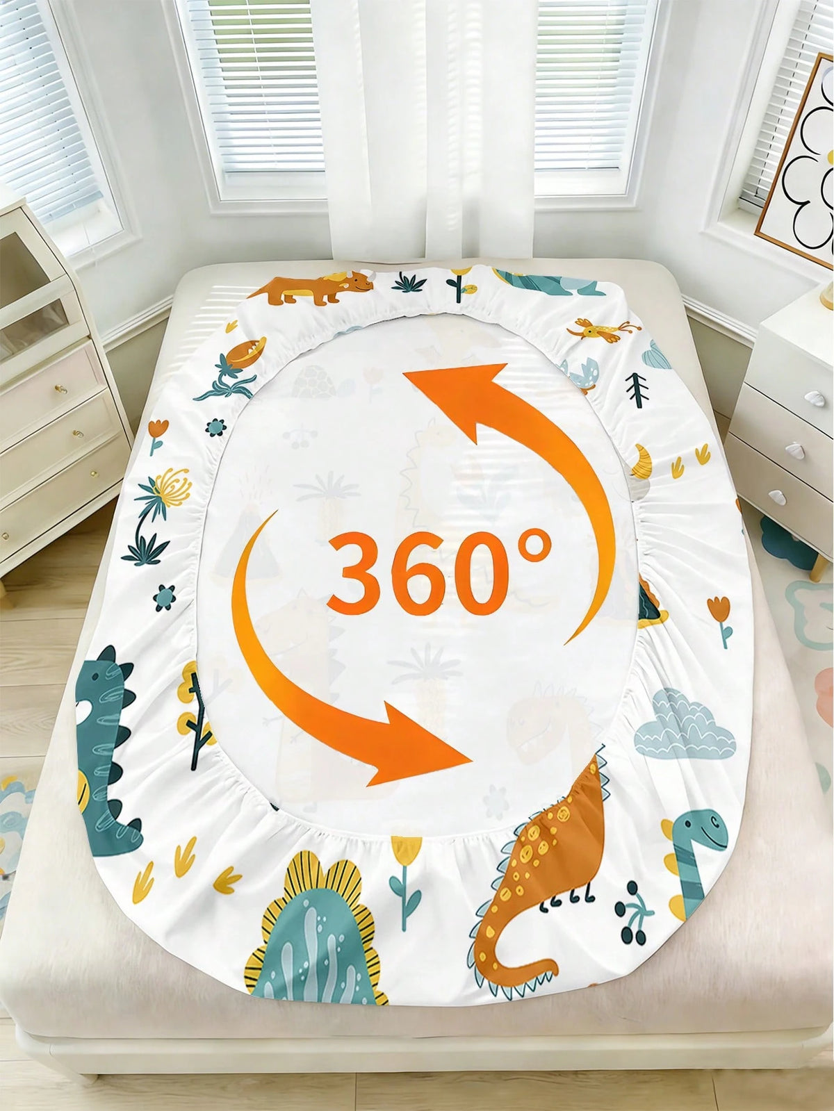 2/3PCS Boys Cartoon Dinosaur Volcano Plant Printed Fitted Bed Sheet, 90G Polyester 30cm Deep Pocket Elastic Non-Slip Wrinkle Resistant Mattress Protector Cover For Kids Bedroom All Season Use