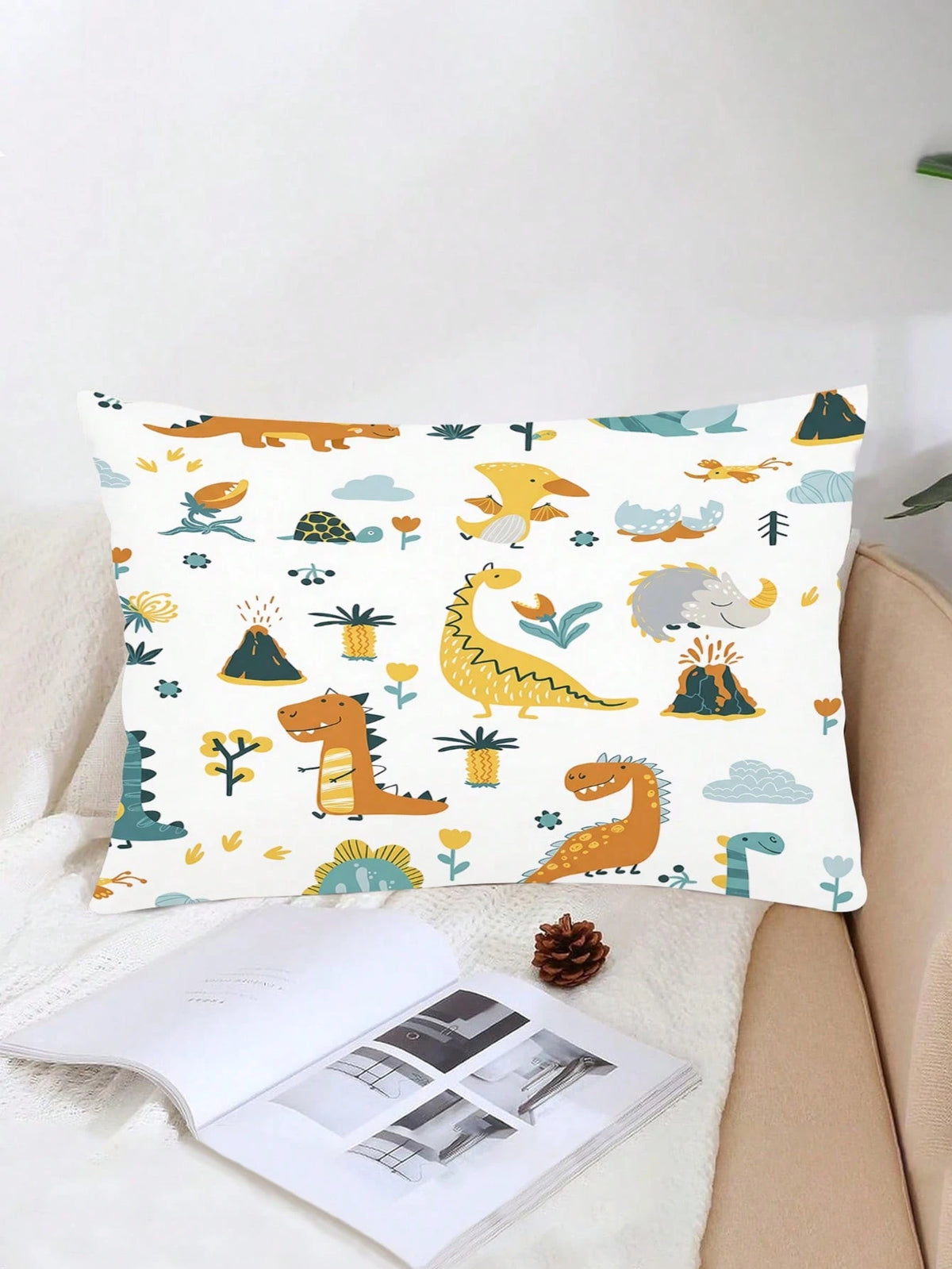 2/3PCS Boys Cartoon Dinosaur Volcano Plant Printed Fitted Bed Sheet, 90G Polyester 30cm Deep Pocket Elastic Non-Slip Wrinkle Resistant Mattress Protector Cover For Kids Bedroom All Season Use
