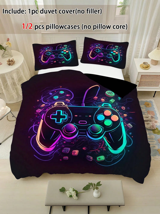 2/3pcs Cartoon Duvet Cover Set, 90g Polyester Material, Soft And Skin-Friendly, Breathable, 1 Duvet Cover + 1/2 Pillowcases, Digital Print, Suitable For Teenagers Bedroom, Dormitory, Daily Sleep, Holi