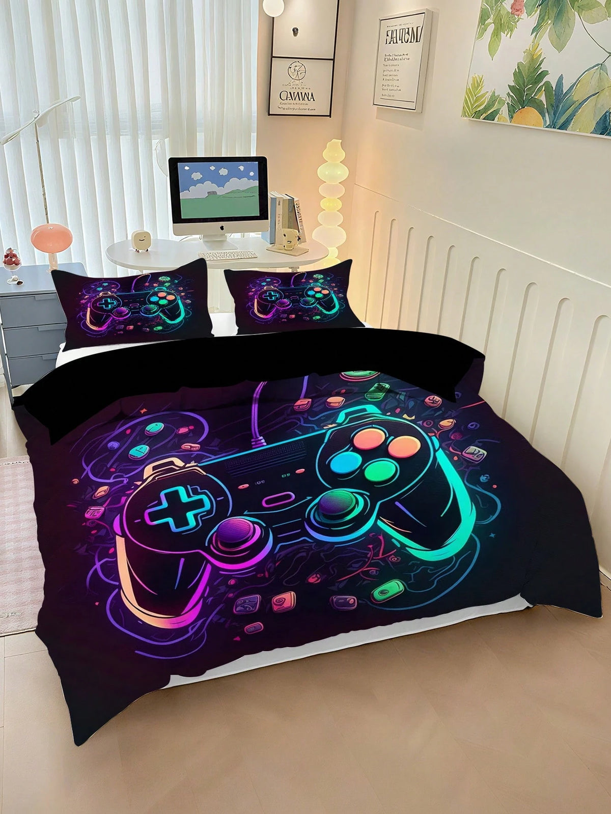 2/3pcs Cartoon Duvet Cover Set, 90g Polyester Material, Soft And Skin-Friendly, Breathable, 1 Duvet Cover + 1/2 Pillowcases, Digital Print, Suitable For Teenagers Bedroom, Dormitory, Daily Sleep, Holi