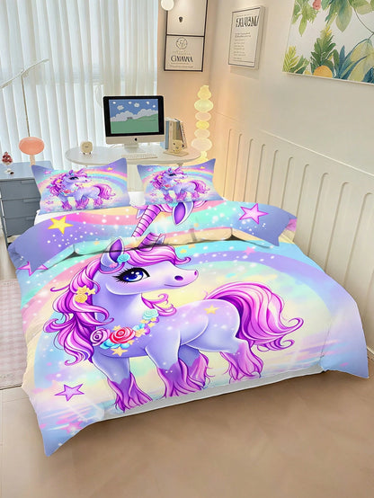 2/3pcs Cartoon Duvet Cover Set, 90g Polyester Material, Soft And Skin-Friendly, Breathable, 1 Duvet Cover + 1/2 Pillowcases, Digital Print, Suitable For Teenagers Bedroom, Dormitory, Daily Sleep, Holi