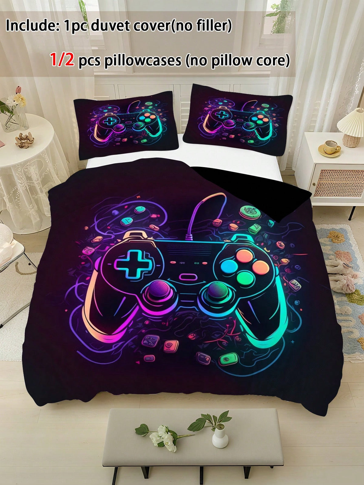 2/3pcs Cartoon Duvet Cover Set, 90g Polyester Material, Soft And Skin-Friendly, Breathable, 1 Duvet Cover + 1/2 Pillowcases, Digital Print, Suitable For Teenagers Bedroom, Dormitory, Daily Sleep, Holi