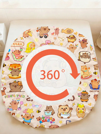 2/3PCS Cute Capybara Print Fitted Bed Sheet Set, Cute Animal Print Bedding, 30cm Deep Pocket For Children, Teenagers, Adults, Boys And Girls, Bedroom