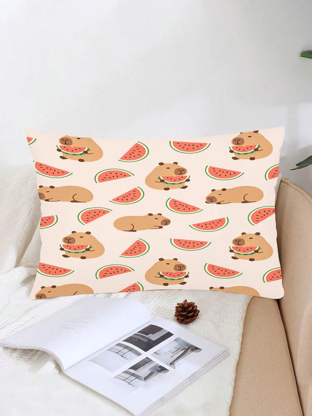 2/3PCS Kids Cute Cartoon Capybara And Watermelon Print Fitted Sheet, Polyester Microfiber Elastic 30cm Deep Pocket Mattress Protector Cover, Fresh Lovely Style For Boys Girls Bedroom, All Season Daily