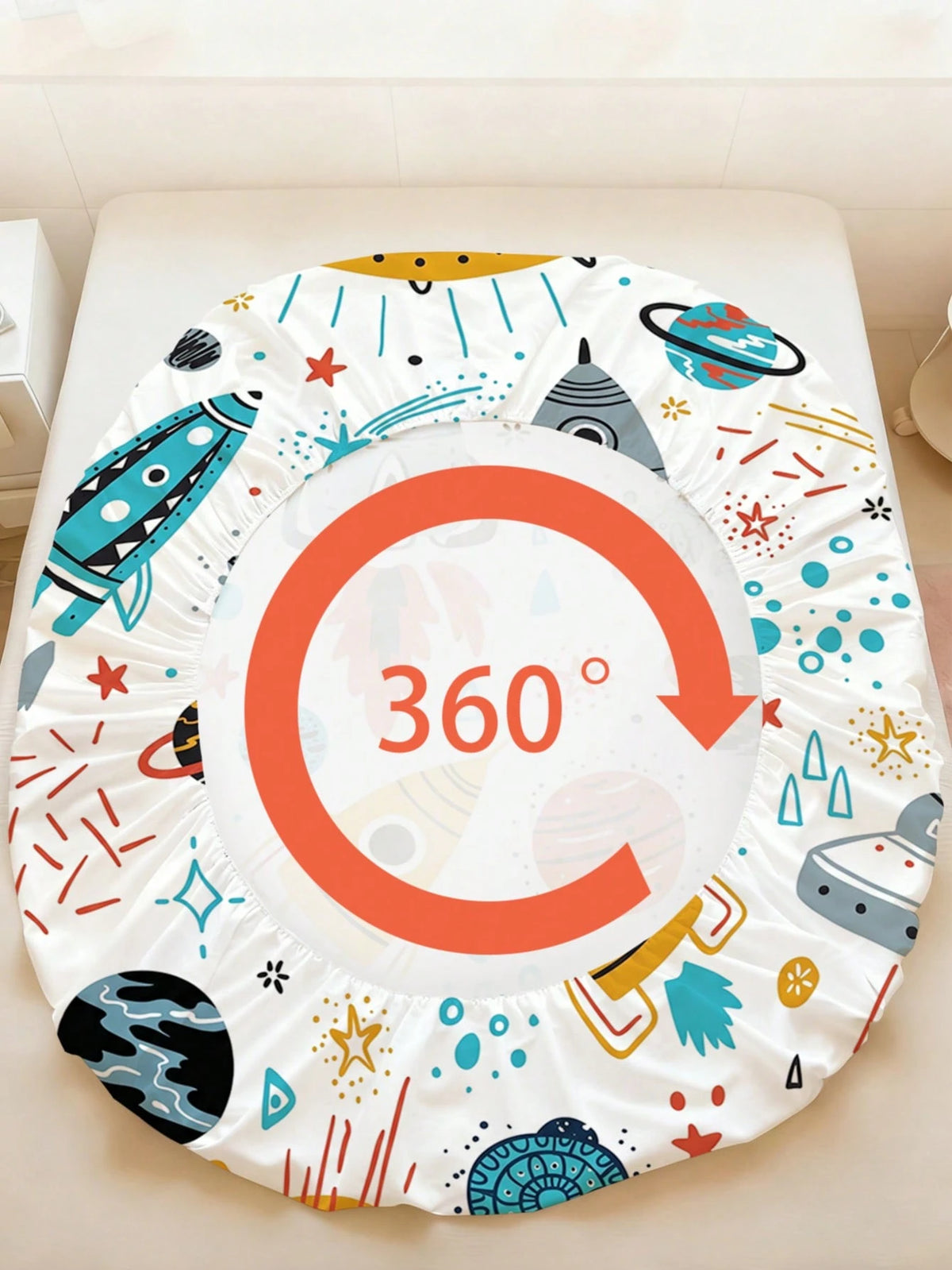 2/3PCS Outer Space Adventure Kids Bedding Set, Cute Rocket & UFO Pattern Fitted Sheet With 30cm Deep Pocket & Matching Pillowcases( Twin/Full/Queen Sizes)