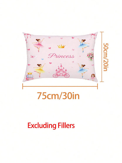 2/3PCS Pink Princess Ballerina Fitted Sheet Set, Castle Crown Print Bedding, Deep Pocket Bed Cover With Pillowcases For Children, Teenagers, Adults, Girls Bedroom