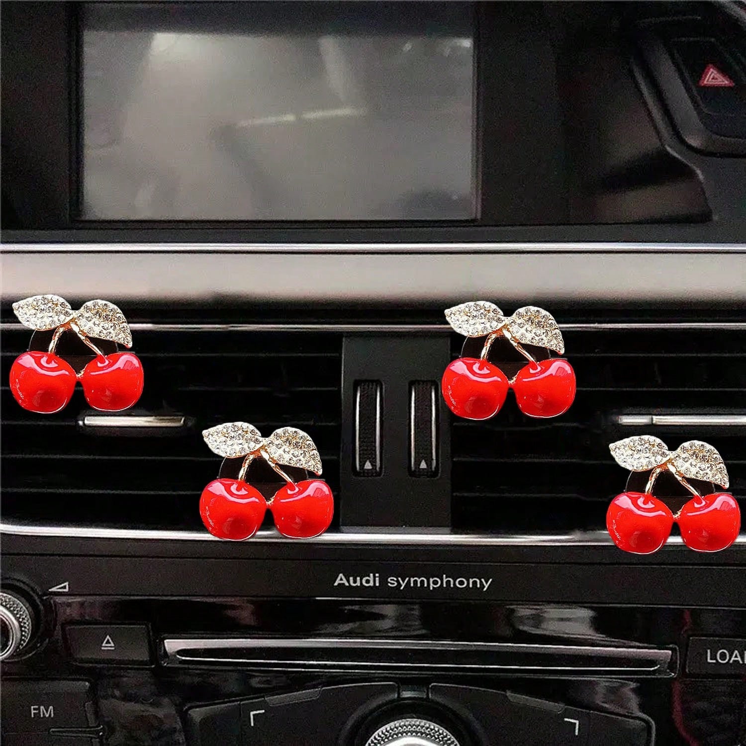 2/4pcs Diamond-Encrusted Cherry Air Vent Decorative Diffuser, Car Air Freshener Fragrance For Women