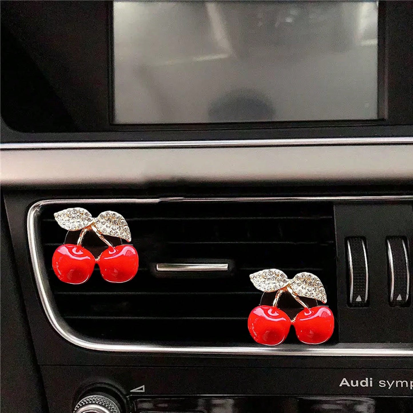 2/4pcs Diamond-Encrusted Cherry Air Vent Decorative Diffuser, Car Air Freshener Fragrance For Women