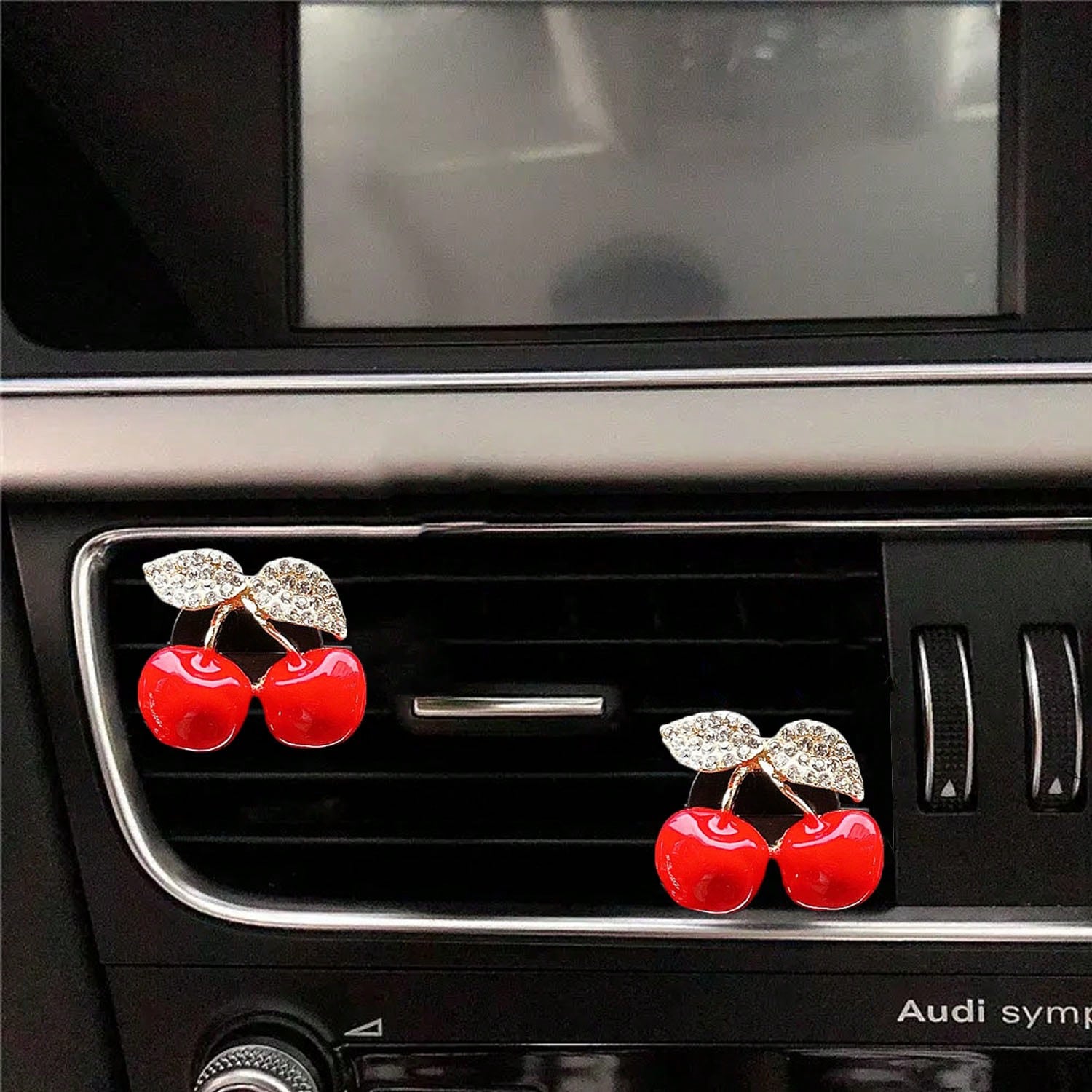 2/4pcs Diamond-Encrusted Cherry Air Vent Decorative Diffuser, Car Air Freshener Fragrance For Women