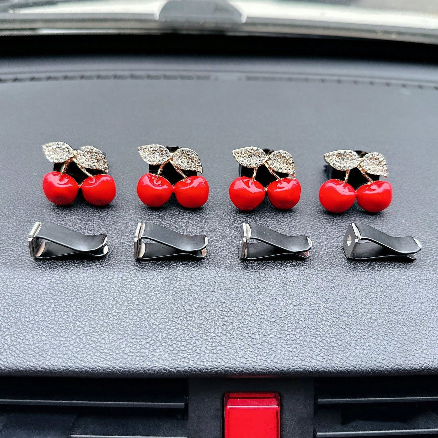 2/4pcs Diamond-Encrusted Cherry Air Vent Decorative Diffuser, Car Air Freshener Fragrance For Women