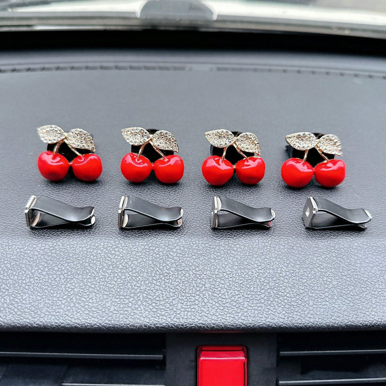2/4pcs Diamond-Encrusted Cherry Air Vent Decorative Diffuser, Car Air Freshener Fragrance For Women