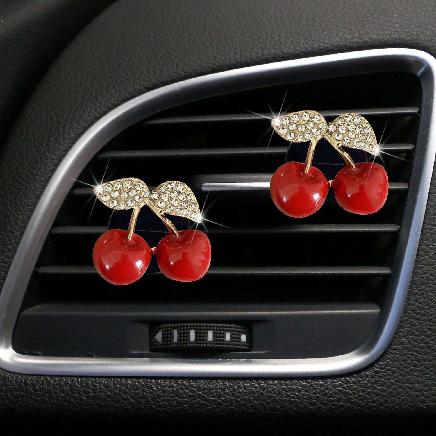 2/4pcs Diamond-Encrusted Cherry Air Vent Decorative Diffuser, Car Air Freshener Fragrance For Women