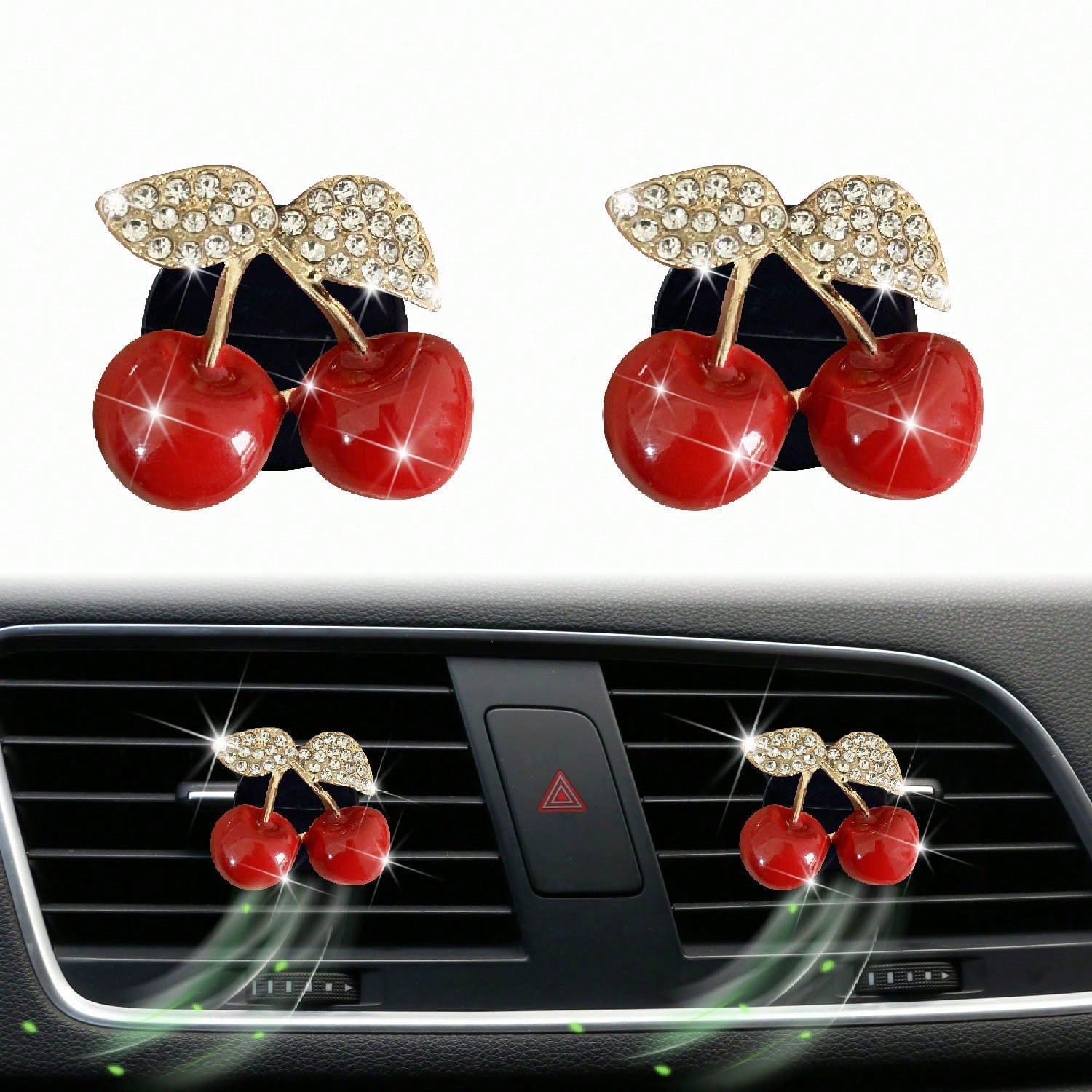2/4pcs Diamond-Encrusted Cherry Air Vent Decorative Diffuser, Car Air Freshener Fragrance For Women