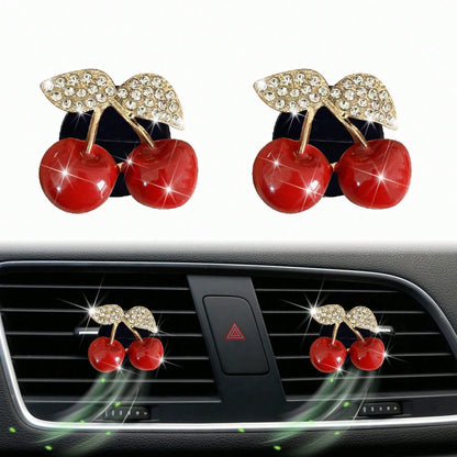 2/4pcs Diamond-Encrusted Cherry Air Vent Decorative Diffuser, Car Air Freshener Fragrance For Women