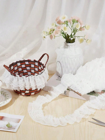 2/5/10Yards Double-Layer Pleated Chiffon Lace Trim 5cm Wide 2-Layer Gathered Ruffle Trim Edging Tulle Trimmings Fabric Ribbon Jacquard Lace For DIY Sewing Crafts Pillowcase Embellishments