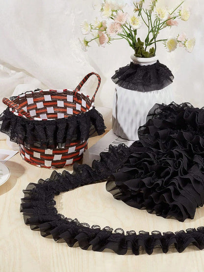 2/5/10Yards Double-Layer Pleated Chiffon Lace Trim 5cm Wide 2-Layer Gathered Ruffle Trim Edging Tulle Trimmings Fabric Ribbon Jacquard Lace For DIY Sewing Crafts Pillowcase Embellishments