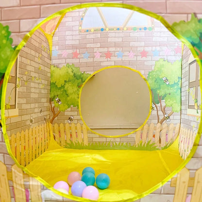 2-In-1 Kids Play Tent With Ball Pit, Cartoon Cottage Playhouse For Toddlers, Foldable Indoor Outdoor Game Tent, With Ocean Ball Pool, Breathable Fabric, Perfect Gift