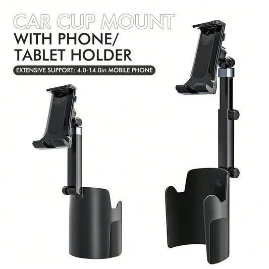 2-In-1 Universal Car Cup Holder Phone & Tablet Mount, Telescopic Multi-Function Navigation Bracket