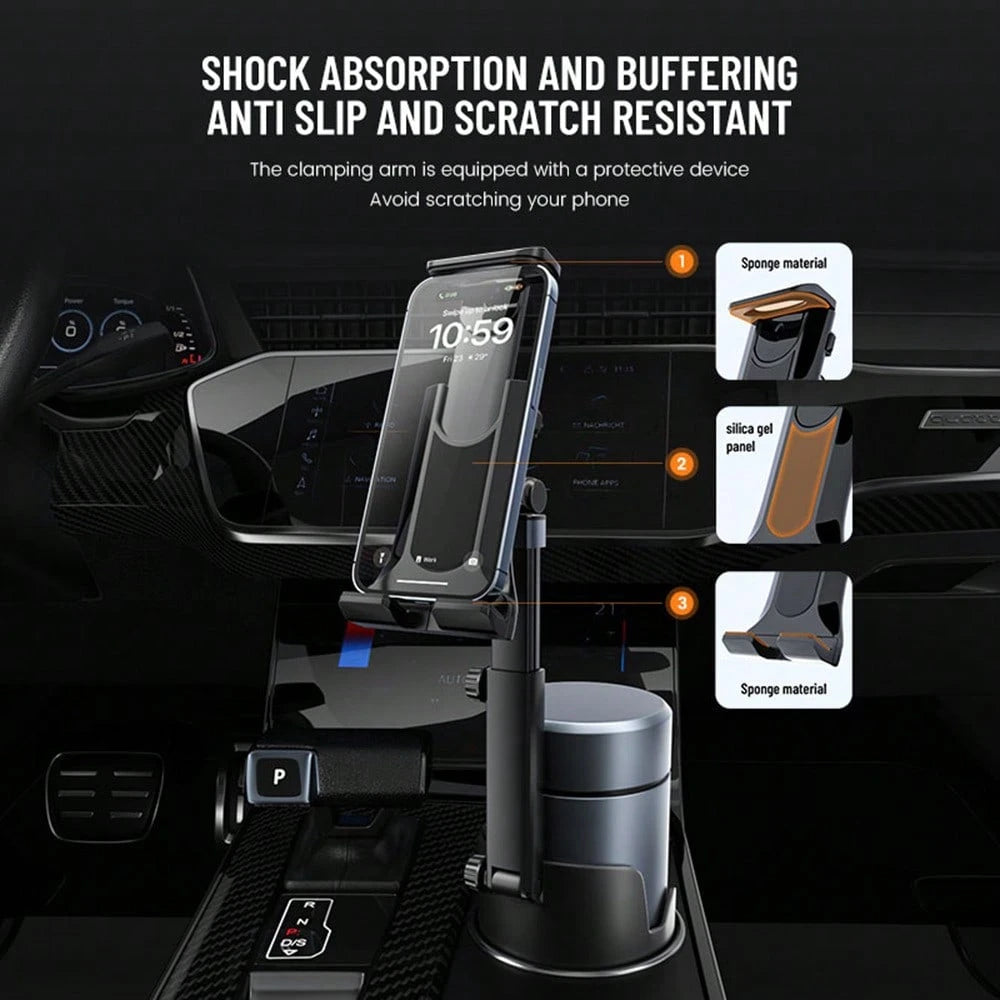 2-In-1 Universal Car Cup Holder Phone & Tablet Mount, Telescopic Multi-Function Navigation Bracket