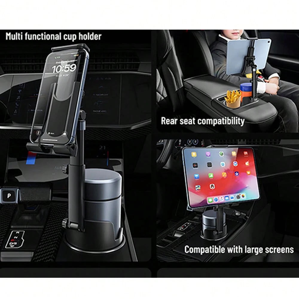 2-In-1 Universal Car Cup Holder Phone & Tablet Mount, Telescopic Multi-Function Navigation Bracket