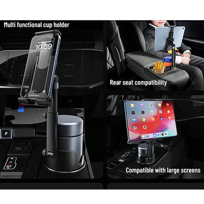 2-In-1 Universal Car Cup Holder Phone & Tablet Mount, Telescopic Multi-Function Navigation Bracket