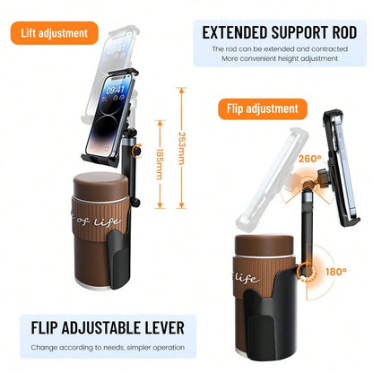 2-In-1 Universal Car Cup Holder Phone & Tablet Mount, Telescopic Multi-Function Navigation Bracket